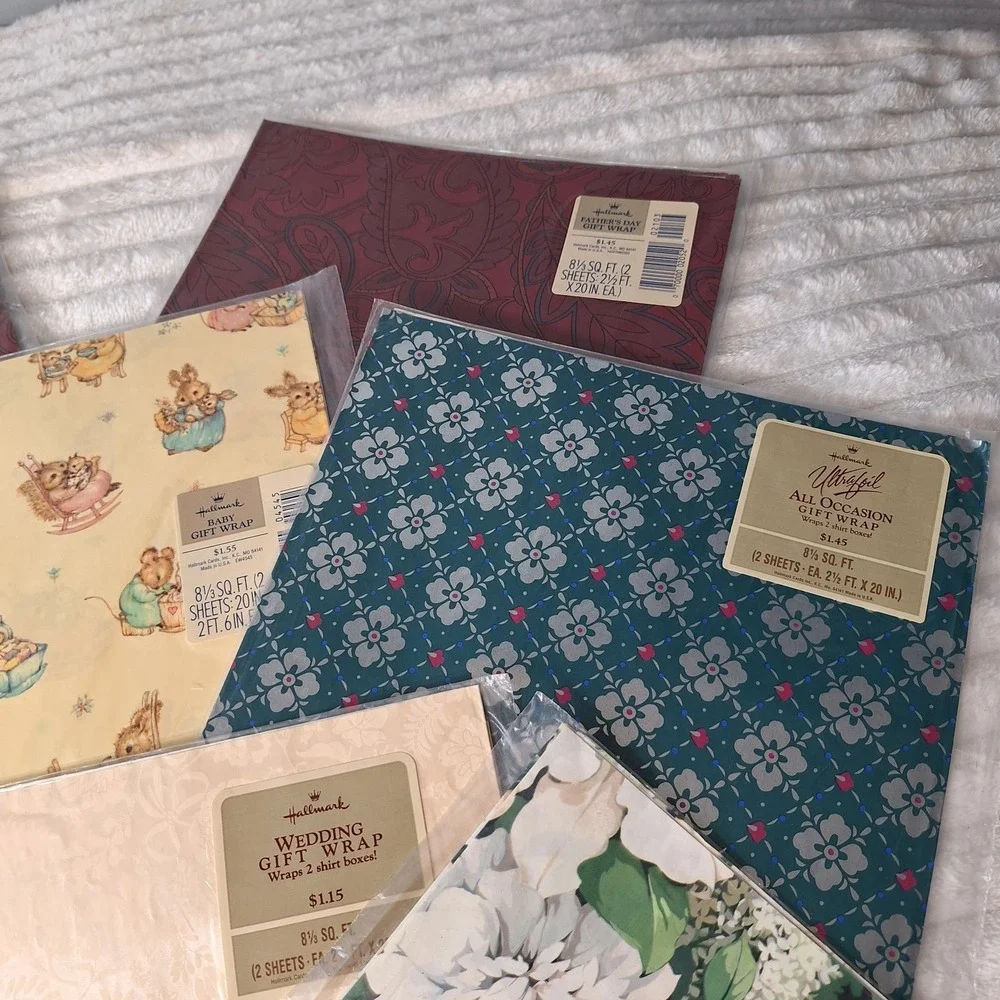 Vtg Hallmark Any Occasion Sheet Wrapping Paper 10 Pk 2 Sheets Ea. Retro Cottage